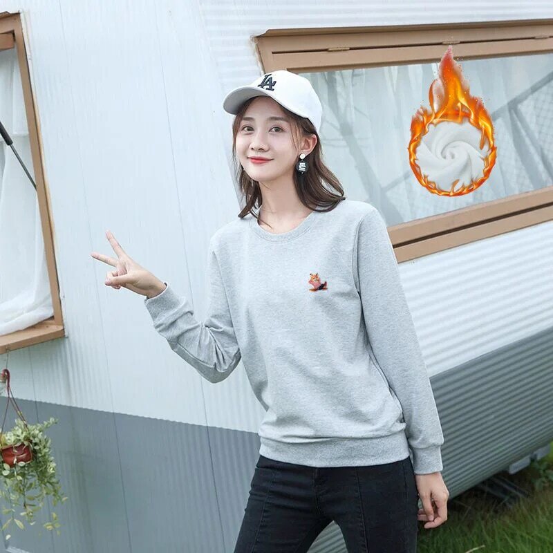 Brand Fox Head Embroidery Men Women Sweatshirts Autumn Winter New Long Sleeve O Neck Cotton Pullover Casual Classic Cozy Tops