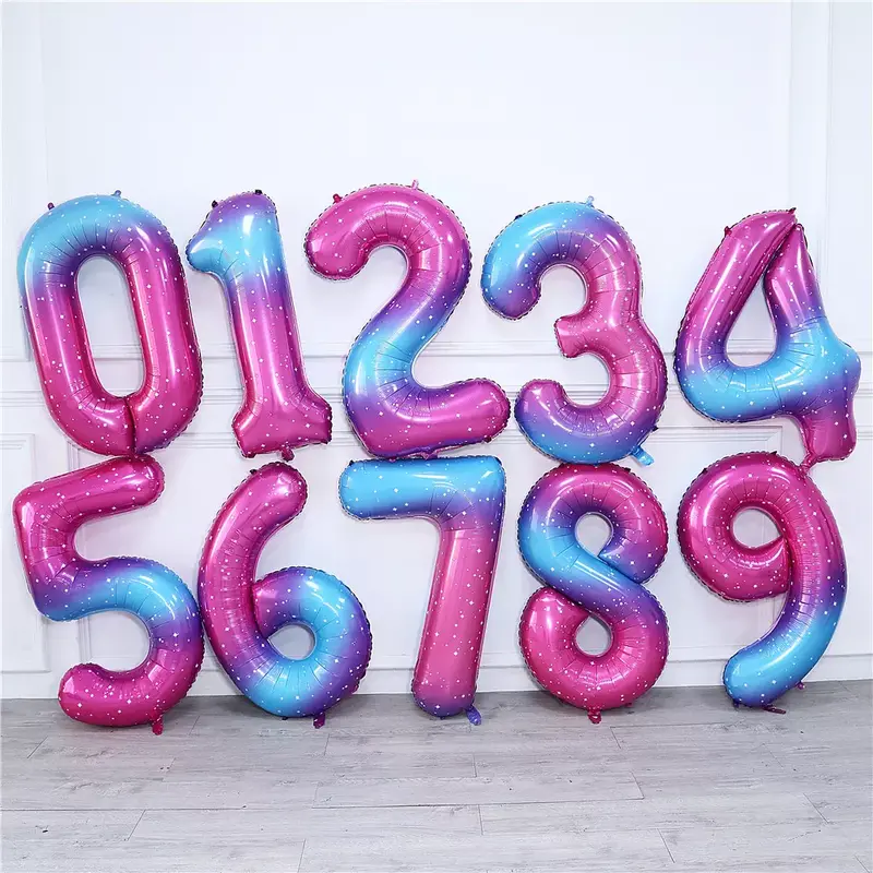 40 дюймов 0 1 2 3 4 5 6 7 8 9 розовые синие точечные фольгированные воздушные шары с цифрами и звездами декор для детского дня рождения