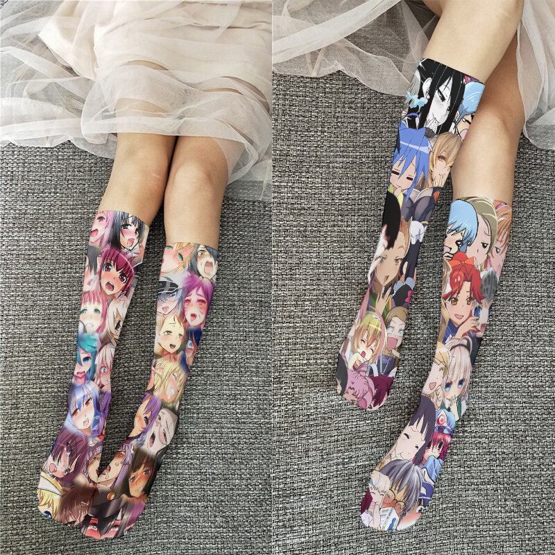 Anime Girl Print Stockings Japanese Two-dimensional Cute Kawaii Harajuku Fashion Spring Summer Cool Socks Lolita Sweet Calf Sock