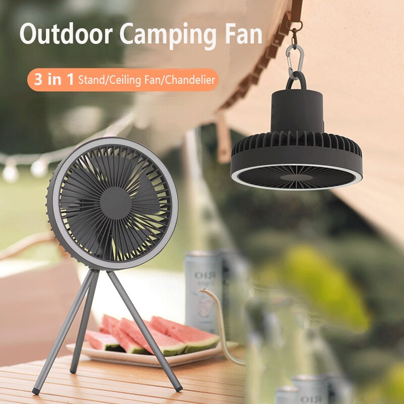 Ventilador de refrigeración de aire multifunción para el hogar, dispositivo con trípode de escritorio recargable por USB, con luz nocturna, para acampar al aire libre