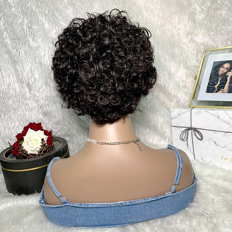 BLISS kobiety peruka krótka fryzura Pixie peruka ludzki włos głęboka woda fala peruka krótka, koronkowa peruka z przodu tanie peruki dla czarnych kobiet wstępnie oskubane