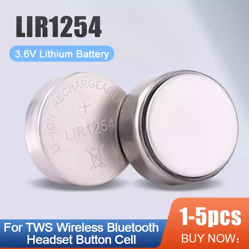 Lir1254 lir 1254 3.6v li ion bateria de lítio recarregável para tws sem fio bluetooth fone ouvido botão moeda célula icr1254 cp1254