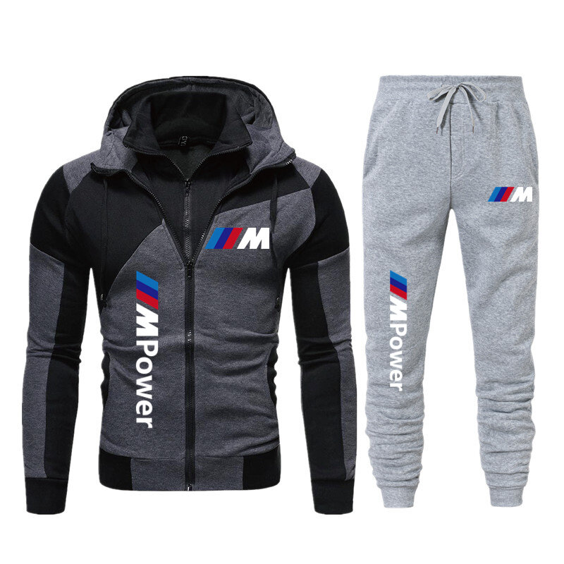 BMW M-Ropa deportiva de 2 piezas para hombre, Sudadera con capucha y pantalones, chándal con cremallera, SuitS-3XL para correr