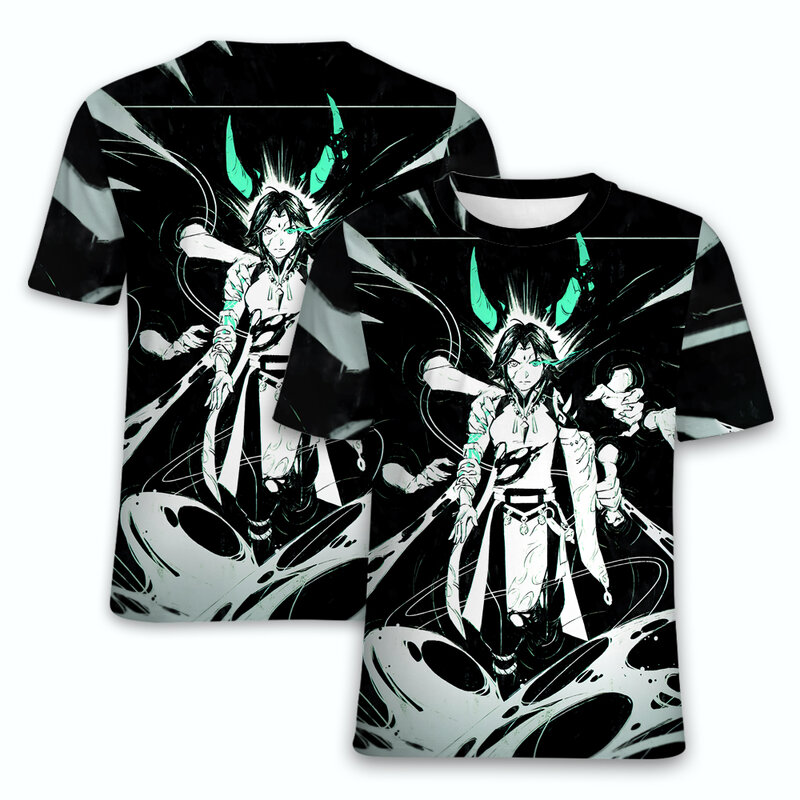 Kaus Dampak Genshin Kaus Ukuran Besar Gambar Cetak 3D Permainan Anime Raiden Shogun Pakaian Anak Laki-laki Harajuku Cocok untuk Anak Laki-laki