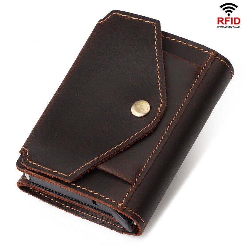 Винтажный кошелек для денег с RFID-защитой, автоматический выдвижной чехол для кредитных карт, деловой бумажник с кармашком для мелочи для му...