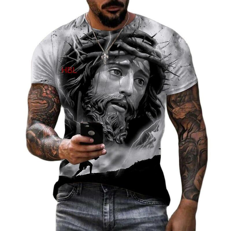 Jezus 3D drukuj koszulki mężczyźni kobiety moda krótki rękaw Casual Harajuku Streetwear topy Oversize 6XL