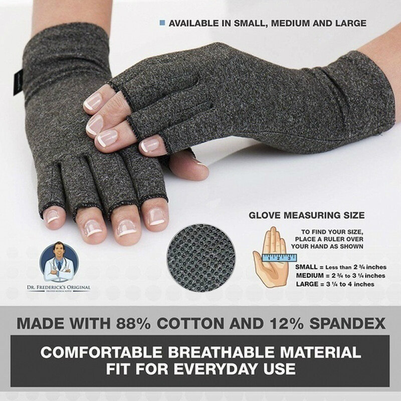 1คู่ฤดูหนาวการบีบอัดข้ออักเสบถุงมือฟื้นฟูสมรรถภาพถุงมือครึ่งนิ้ว Anti Arthritis Therapy ถุงมือข้อมือรอ...