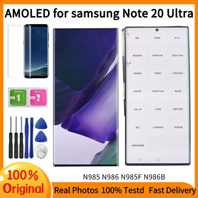 LCD AMOLED N986 Asli untuk Samsung Galaxy Note 20 Tampilan Ultra 5G Layar Sentuh Digital N985 N985F N986B N986F Rakitan N986U
