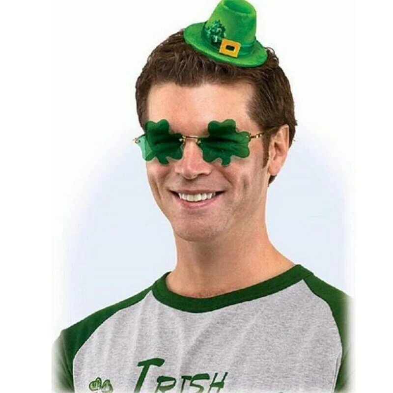 Gafas de sol de trébol de cuatro hojas para hombre, lentes de sol de trébol irlandés de 6 estilos, color verde, accesorios Y2K, a la moda, sin montura