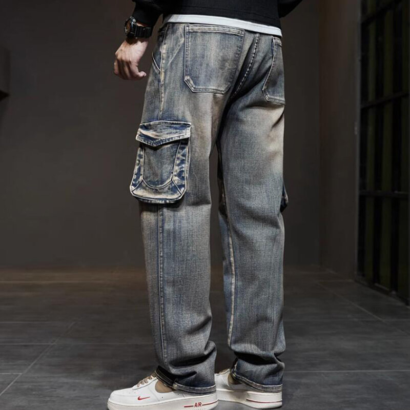 Holyrising-pantalones vaqueros Cargo para hombre, pantalón holgado con múltiples bolsillos, ropa de calle Retro, Hip Hop