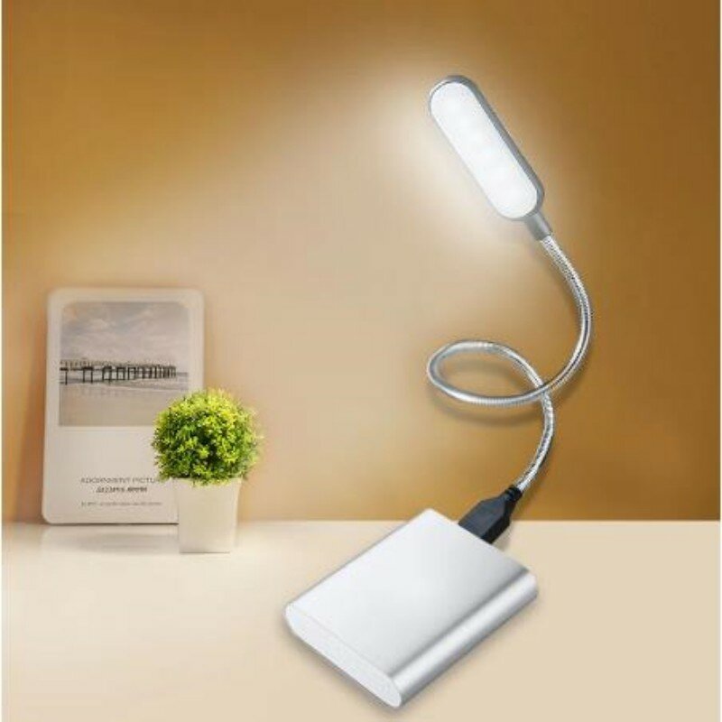 Flexível Portátil Reading Night Lamp, 4 LED Book Light, USB, Power Bank, Laptop, PC, Economia de energia, Desk Lamp, Room Decor Lighting