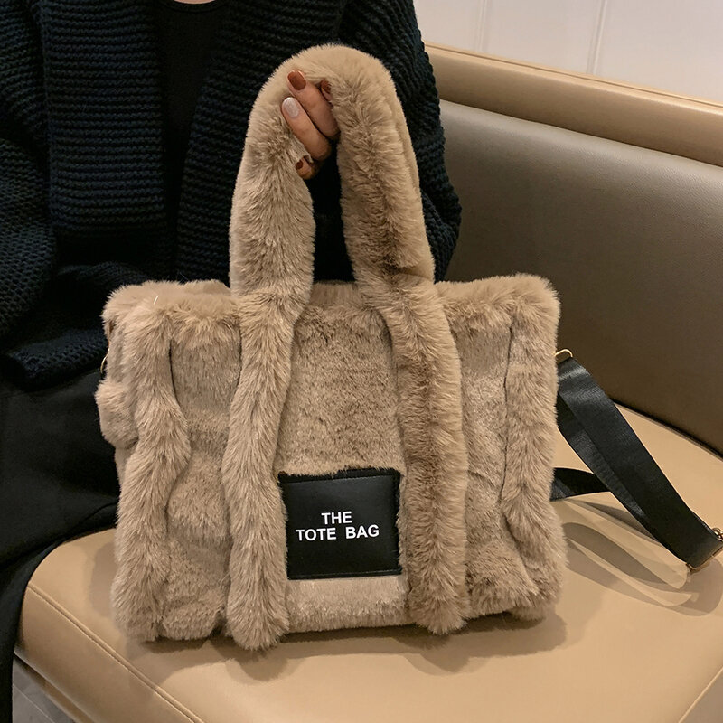 Luxury Faux Fur Large Tote Bag Designer Soft Plush Women Handbags Pluffy Shoulder Crossbody Bags Warm Winter Big Shopper Purses