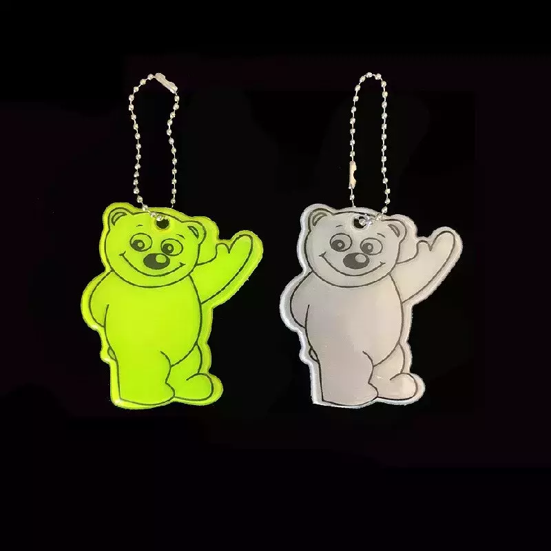 4Pcs Reflective Yellow Bear Keychain Traffic Safety Warning Schoolbag Pendant Night Outdoor Security Reflective Supplies