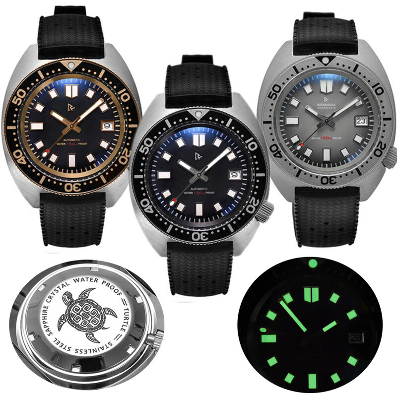 Retangula Rdunae R2เต่า6105 Men 'S Dive นาฬิกาผู้ชาย NH35A อัตโนมัติสีดำ Sapphire Glass อลูมิเนียม Bezel Retro Wriswatch