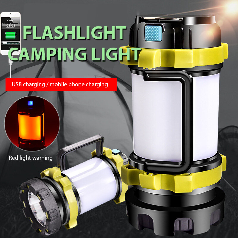 XM-L T6 USB Rechargeable COB Camping Led Flashlight Color Light Built in Battery Torch for Emergency Powerbank White Red Lantern
