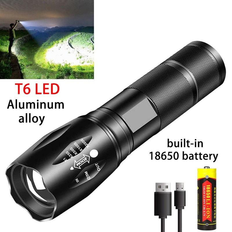 Lampe de poche LED T6 Super puissante, alliage d'aluminium, torche Portable Rechargeable par USB, étanche, pour Camping en plein air
