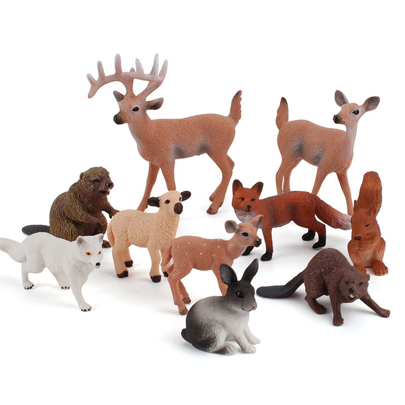 6pc simulação animal selvagem modelo veados raposa lobo esquilo estatuetas miniatura figura de ação coleta brinquedos educativos das crianças