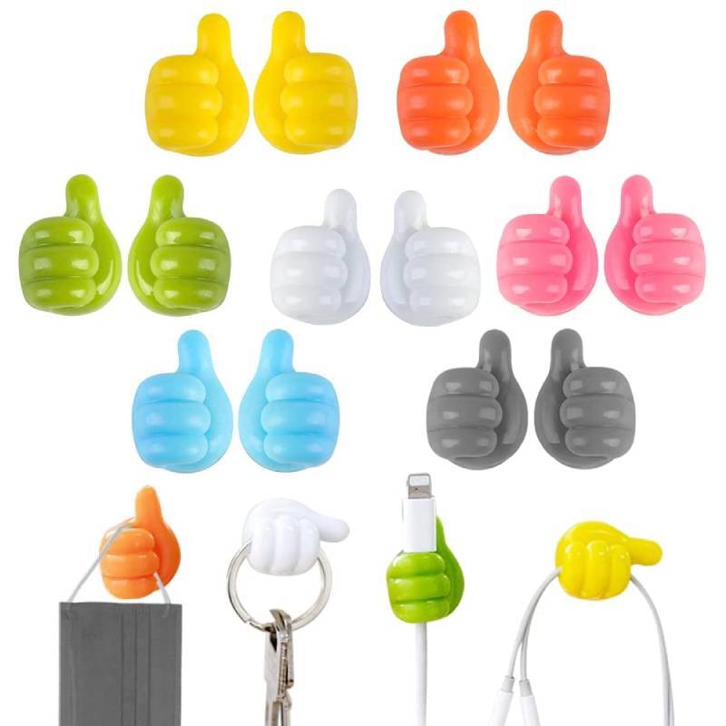 10Pcs Self-Adhesive Wall Decoration Hook Creative Silicone Thumb Key Hanger Hook Home/Office Data Cable Clip Wire Desk Organizer