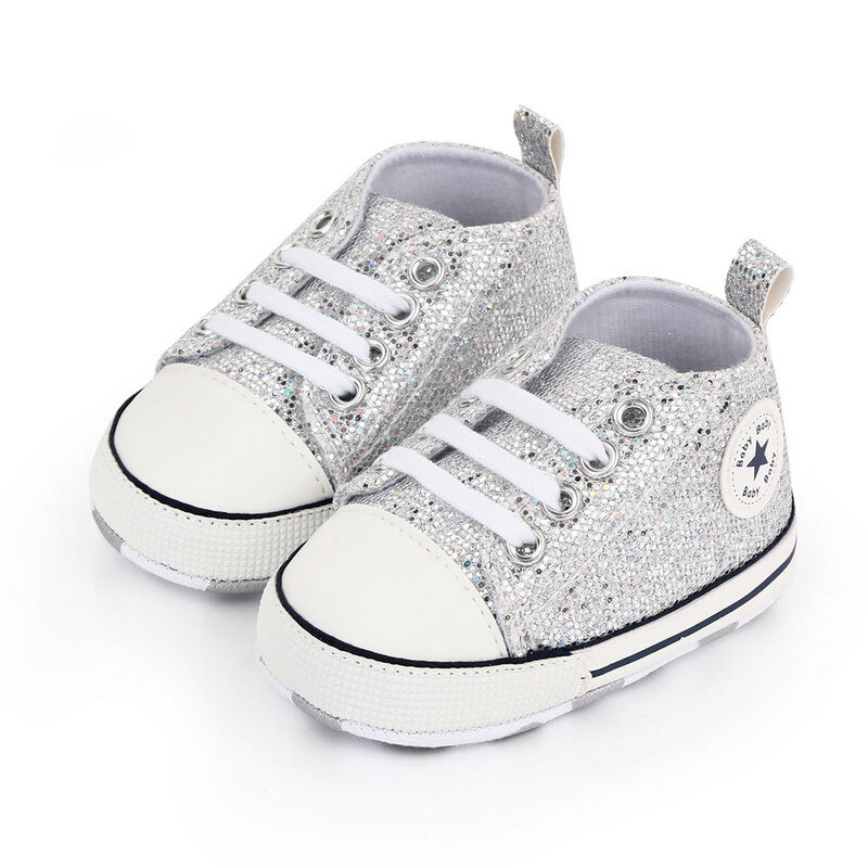 Детская обувь для девочек, модная Милая блестящая парусиновая обувь для маленьких девочек, обувь для новорожденных, мягкая подошва для мальчиков, кроссовки для малышей, детская обувь