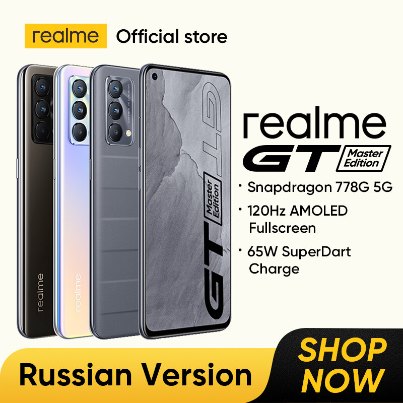 [Stok Utama Dunia] Realme GT Edisi Utama Snapdragon 778G Ponsel Pintar 120Hz AMOLED 65W Biaya Super Dart Versi Rusia