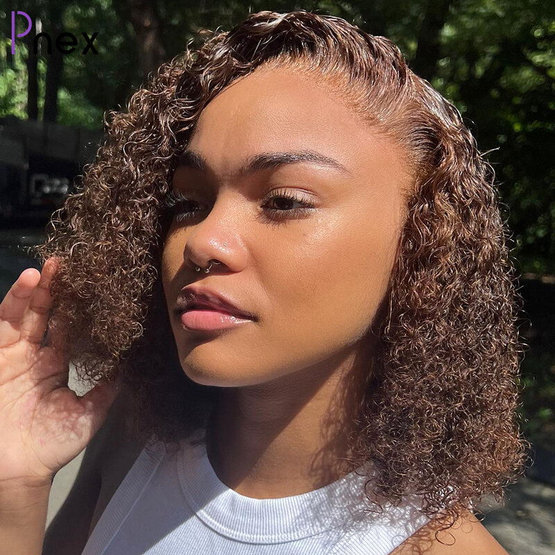 Chocolate Brown Kinky Curly Short Bob Lace Frontal Wig 13X4 Bob Curly Human Hair Wig for Black Women PrePlucked Closure Wigs