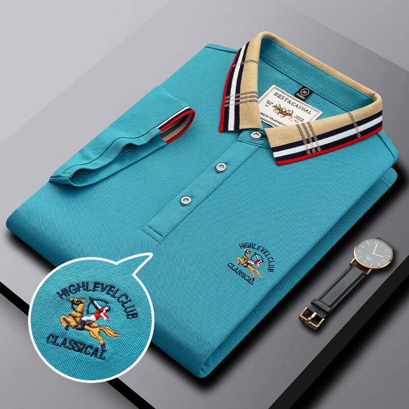 Mannen Polo Shirts Zomer Nieuwe Korte Mouwen T-shirt Katoen Effen Kleur Business Geborduurde Slim Revers Britse Tops Mannen kleding