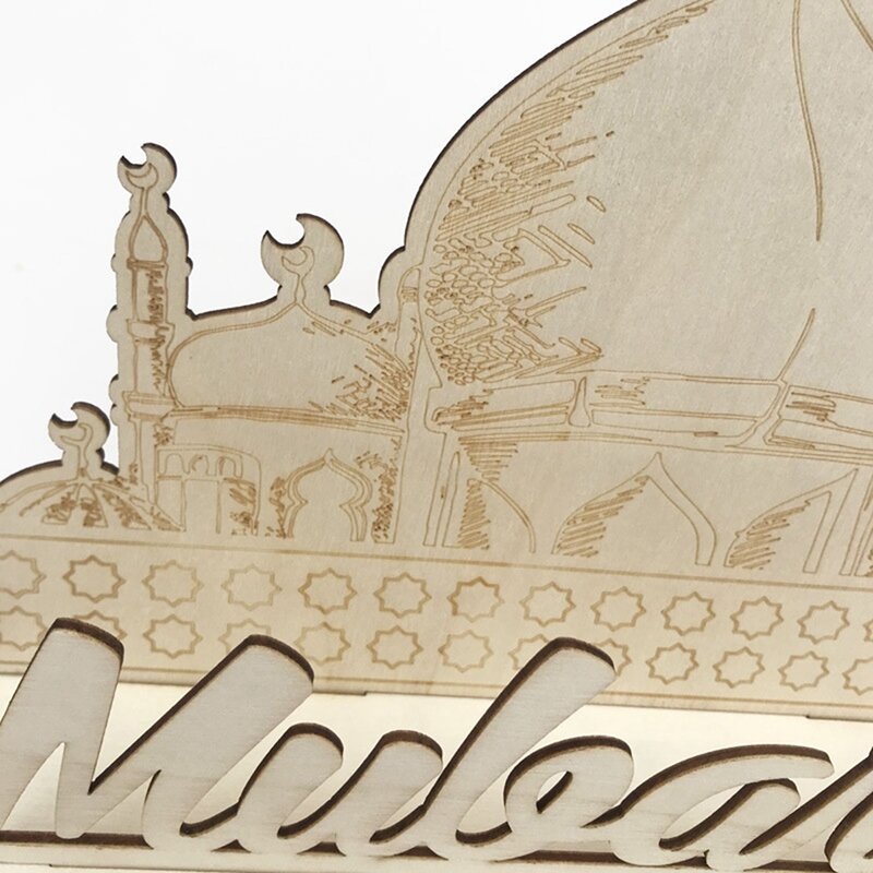 Istana Kalender Hitung Mundur Muslim DIY Kayu, Dekorasi Dekorasi Idul Fitri LED