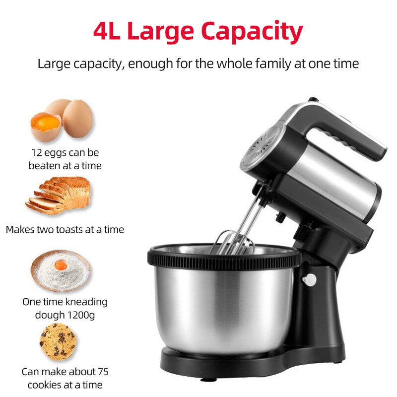 Kitchen Stand Mixer Household Desktop Electric Blenders Egg Beater Whipping Cream Baking Mixer Automatic Whisk 5 Speed 1000W 4L