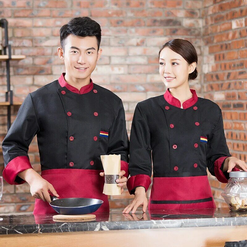 سترة طويلة الأكمام طاه الأكثر مبيعًا لعام 2023 للرجال لمطعم الفندق طهاة مطبخ غربي زي عمل للنساء معطف طاه