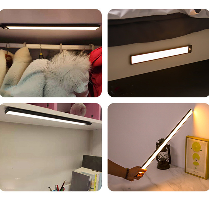 Luz LED nocturna para armario, recargable por USB, delgada, con Sensor de movimiento, para cocina, dormitorio, iluminación inteligente, luz de lectura