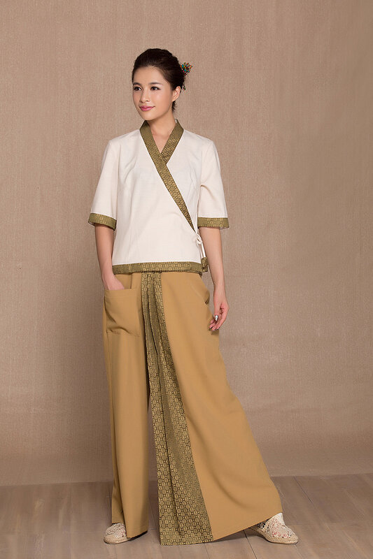 Pakaian Kerja Thailand Blus dan Celana Kecantikan Krem 2023 Wanita Set Pakaian Seragam SPA Khaki Pria Gratis Ongkos Kirim