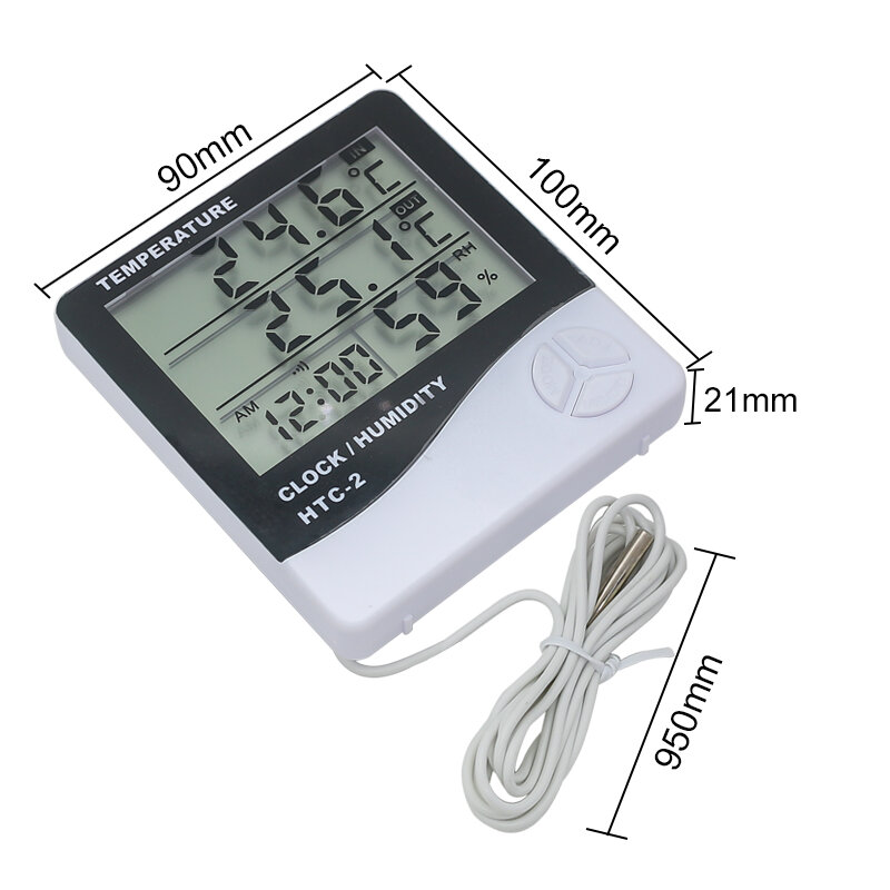 Cyfrowy termometr higrometr stacja pogodowa miernik temperatury i wilgotności zegar alarmowy ścienny wewnętrzny czujnik zewnętrzny sonda LCD