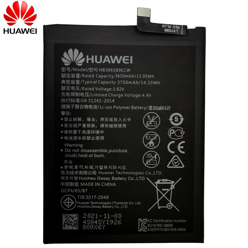 Huawei – batterie de téléphone portable d'origine 3650mAh, pour Huawei P10 Plus, Honor 8X View 10 V10 Mate 20 Lite Nova 3 4