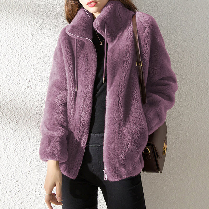 Abrigo de lana para mujer, chaqueta cálida de manga larga con cuello levantado, moda coreana, color marrón, talla grande, abrigos Harajuku de oficina para mujer