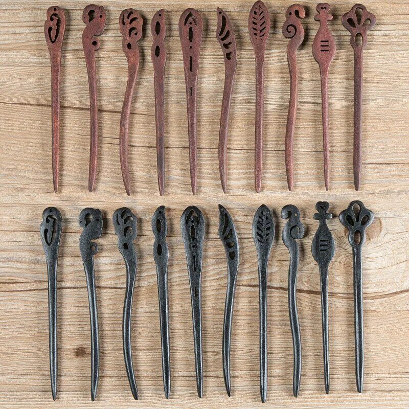 Vermelho/preto de madeira grampos de cabelo feminino meninas varas pauzinhos de cabelo em forma de clipes de cabelo pinos chinês antiguidade acessórios de jóias de cabelo