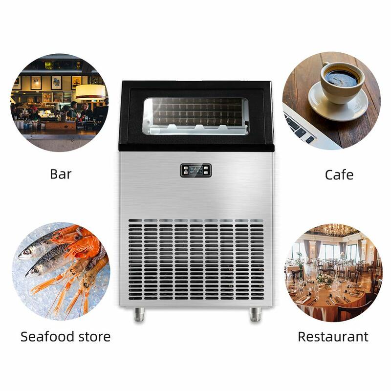 AGLUCKY Mesin Pembuat Es Komersial Mesin Es Baja Tahan Karat 100lbs/24H dengan Tempat Es 33lbs Ideal untuk Restoran/Bar/Rumah