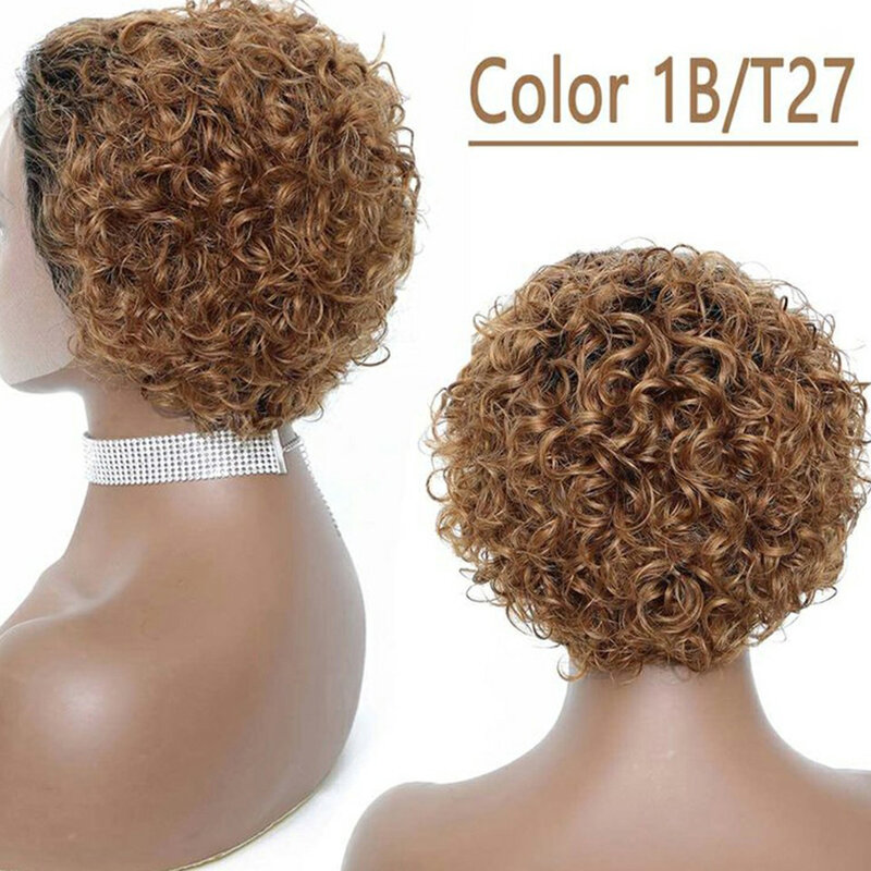 Curly Pixie Cut Wig Highlight Lace Wig Spring Curl Short Bob Human Hair Wig For Women Natural Black Colored Blonde Wig Wholesale