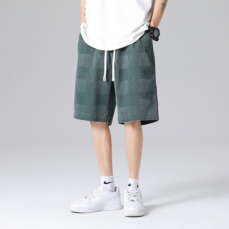 Pantalones cortos holgados de cintura elástica para hombre, ropa de calle con estampado verde militar, para monopatín, estilo Hip Hop, para verano, 2022