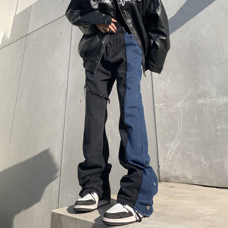 Y2K New Street Hip-hop Jeans larghi uomo stile coreano moda pantaloni dritti a gamba larga Trend Design nicchia Splicing pantaloni Casual