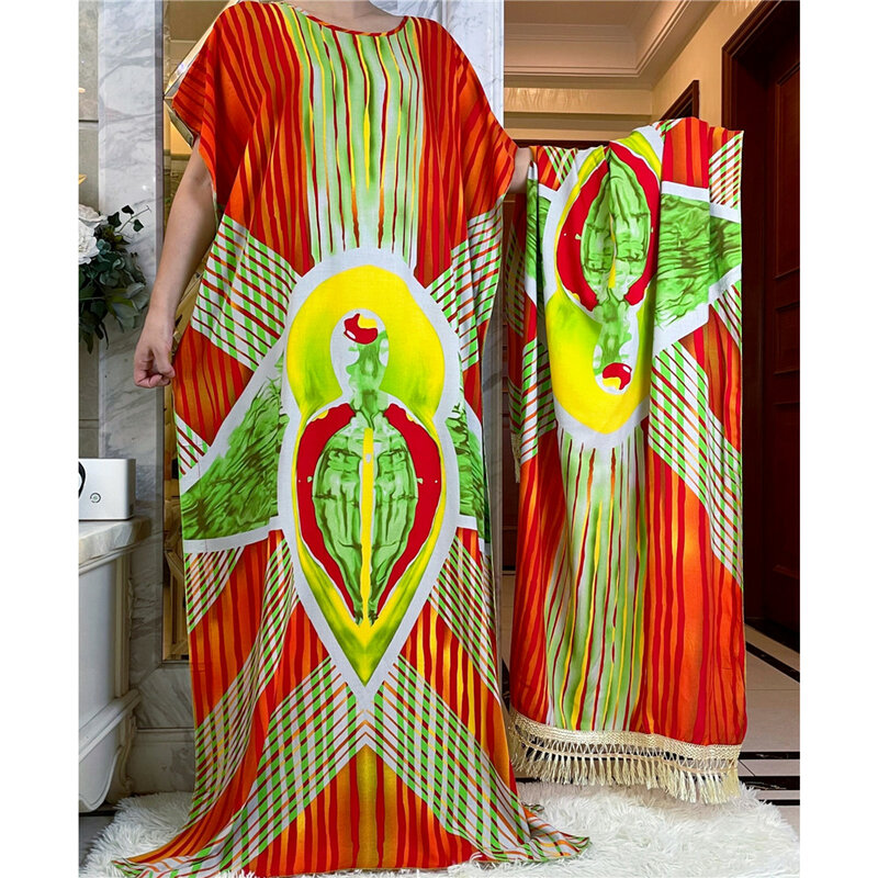 Vestido Batik Muçulmano com Lenço Grande para Mulheres, Tecido de Algodão, Manga Curta, Robe Africano, Abayas Tradicionais, Verão, 2022, YY12