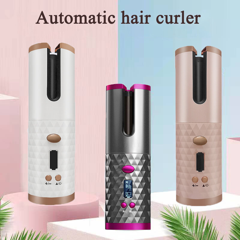 Usb recarregável modelador de cabelo ferro liso automático de ondulação do cabelo ferro ondulação sem fio feminino ondas ferramenta portátil display lcd