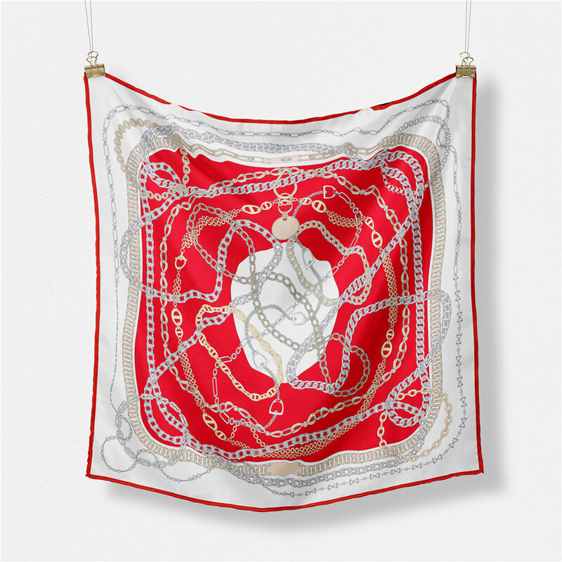 Pañuelo cuadrado con estampado de cinturón para mujer, Bandana de seda de diseño, diadema de lujo, Hijabs de moda, 53cm