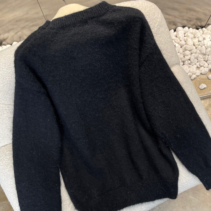 Suéter largo para mujer y hombre, ropa informal holgada con cuello redondo y letras, otoño e invierno, 2023