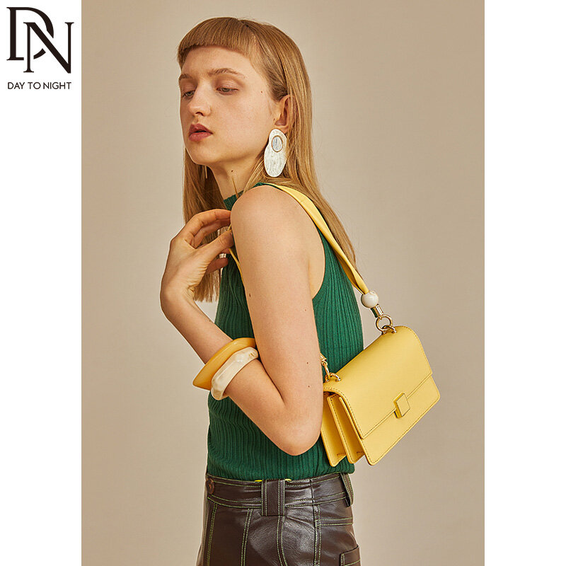 DN Fashion Crossbody Bags for Women's Square Handbag Geniune Leather New Ladies Purse Pearl Decoration Strap Square Shoulder Bag