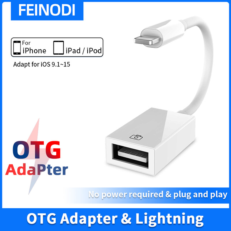 Adaptador de cámara Lightning a USB para iPhone/iPad, Cable OTG USB 3,0, lector de tarjetas SD/TF hembra, compatible con unidad Flash/teclado USB