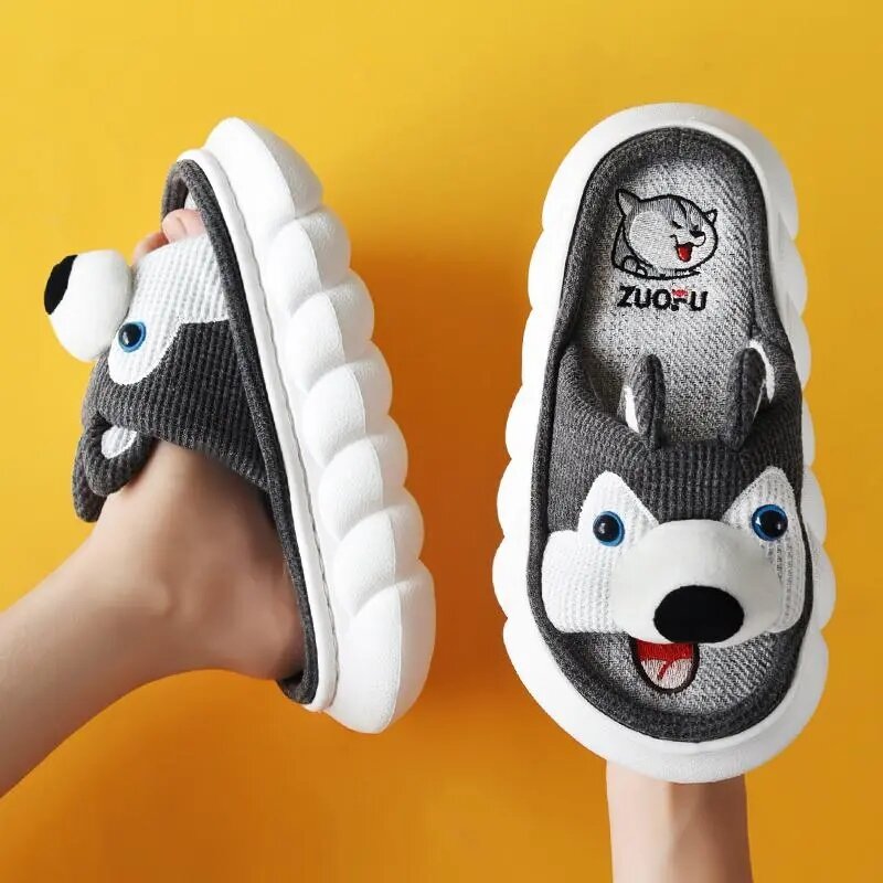 Simulated Shiba Inu Slippers For Women Summer Homes Shoes Flip Flops Large Size 44 Canvas Slippers Dog Designer Animal Slides