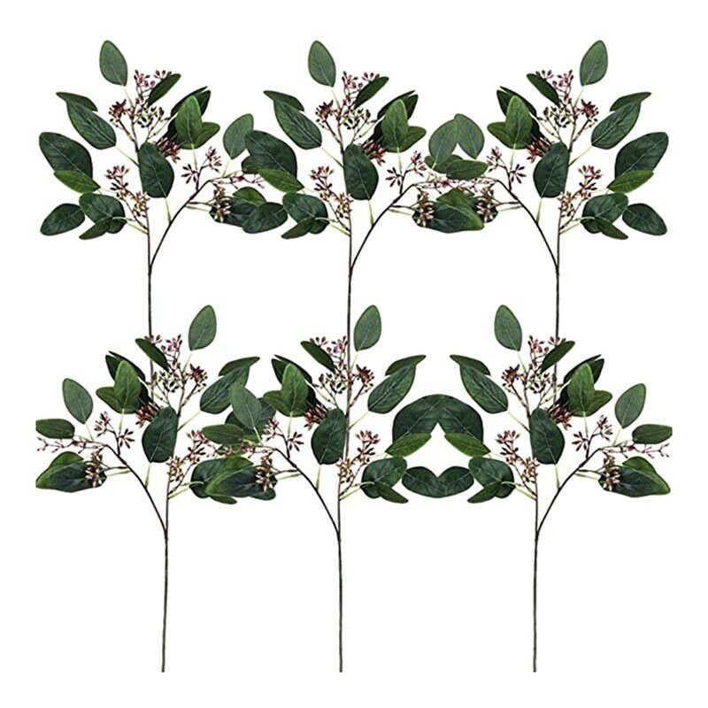 Folhas verdes artificiais ramos de árvore frutas de natal plantas artificiais foto adereços decoração de casamento para casa seda