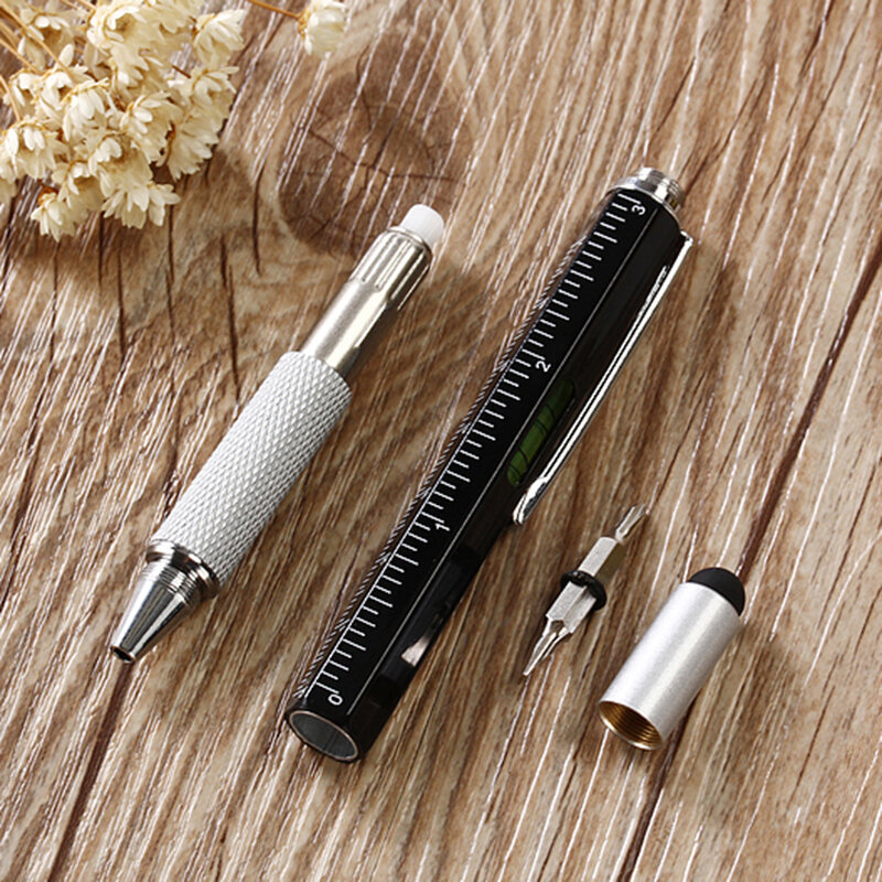 1 pièces/lot nouveauté outil stylo à bille tournevis règle niveau à bulle avec un stylo multifonction en métal et en plastique