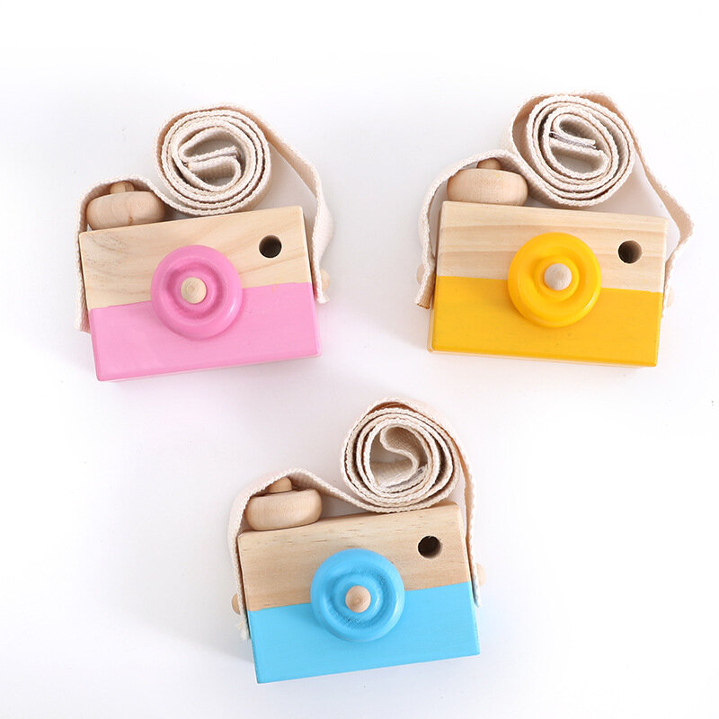 Śliczne zabawki dla niemowląt Mini wiszące drewniany aparat fotograficzny fotografia zabawki dla dzieci Montessori zabawki prezent dla dzieci drewniane prezenty DIY