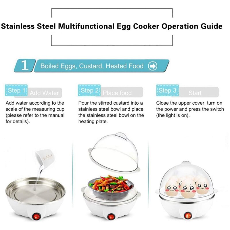 전기 계란 요리 보일러 메이커 급속 가열 스테인레스 스틸 스티머 팬 요리 도구, 흰색 EU 플러그, 2X